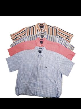 Faconnable Mens Large Striped Shirts Lot Of 4 Button Down Casual 100% Cotton